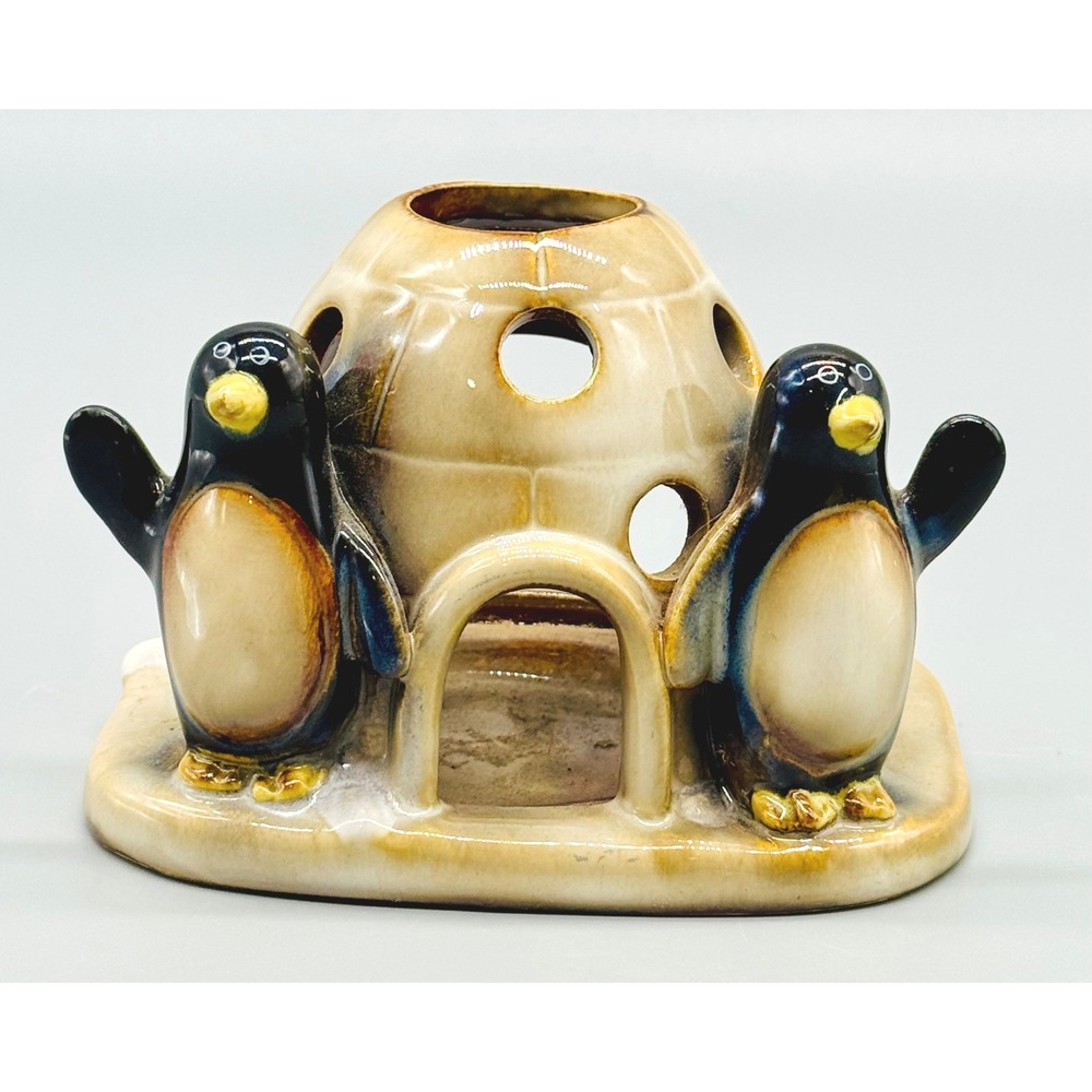 Yankee Candle Igloo Penguins Tealight Holder Tan Ceramic Ronnie Walter 1107757